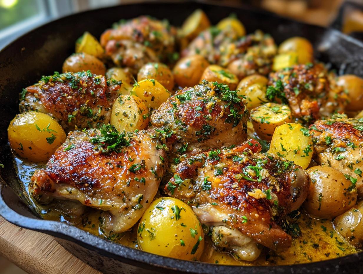Amazing Garlic Parmesan Chicken Thighs and Potatoes