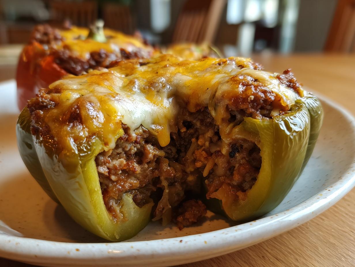 Flavorful Ground Beef Stuffed Peppers: 4 Servings