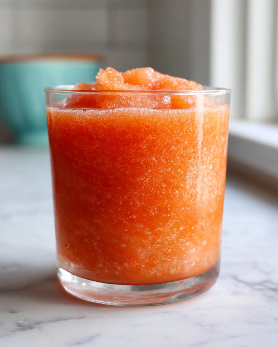 A refreshing glass of peach iced tea slush, perfect for hot afternoons.