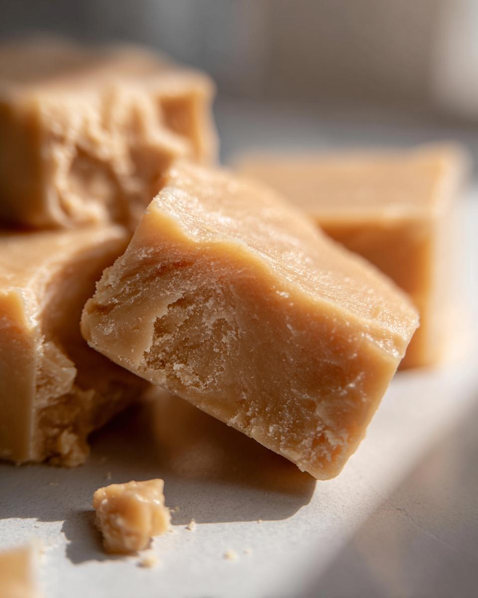 Close-up of creamy peanut butter fudge bites, perfect for dessert recipes.