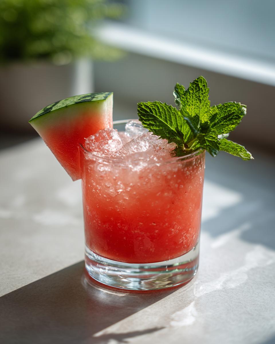 A vibrant glass of watermelon agua fresca, garnished with a watermelon wedge and fresh mint, perfect for summer parties.